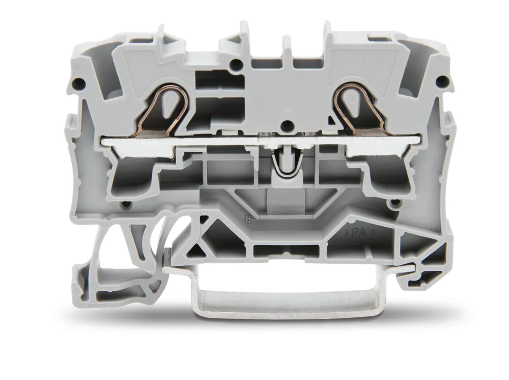 WAGO Svorka 2004-1201, 2vodičová průchozí, boční a středový popis, na DIN lištu 35 × 15 a 35 × 7,5, push-in CAGE CLAMP®, 4 mm², šedá Značkový